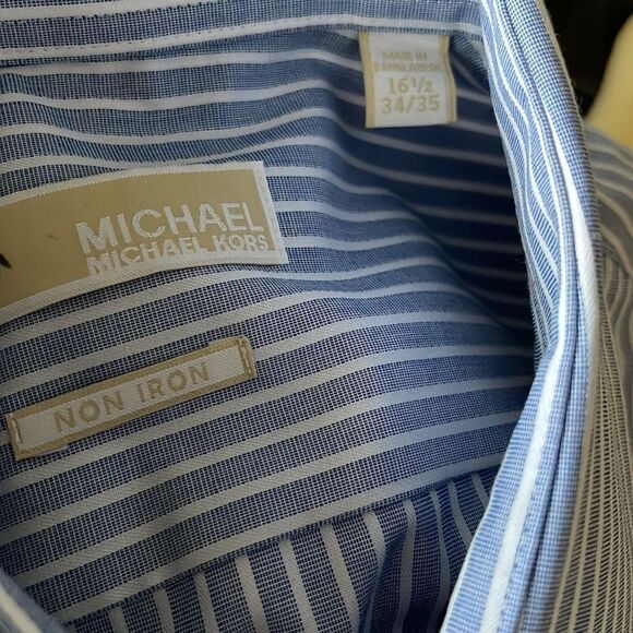 MICHAEL Michael Kors blue/white stripe button front/cuffs shirt. 16 1/2 34-35. - Picture 6 of 6